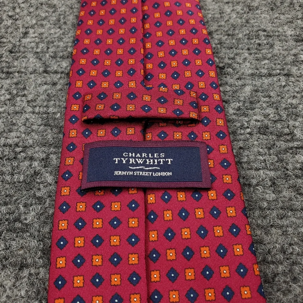 Charles Tyrwhitt Tie 100% Silk Geometric Formal Red Blue Orange Business Casual